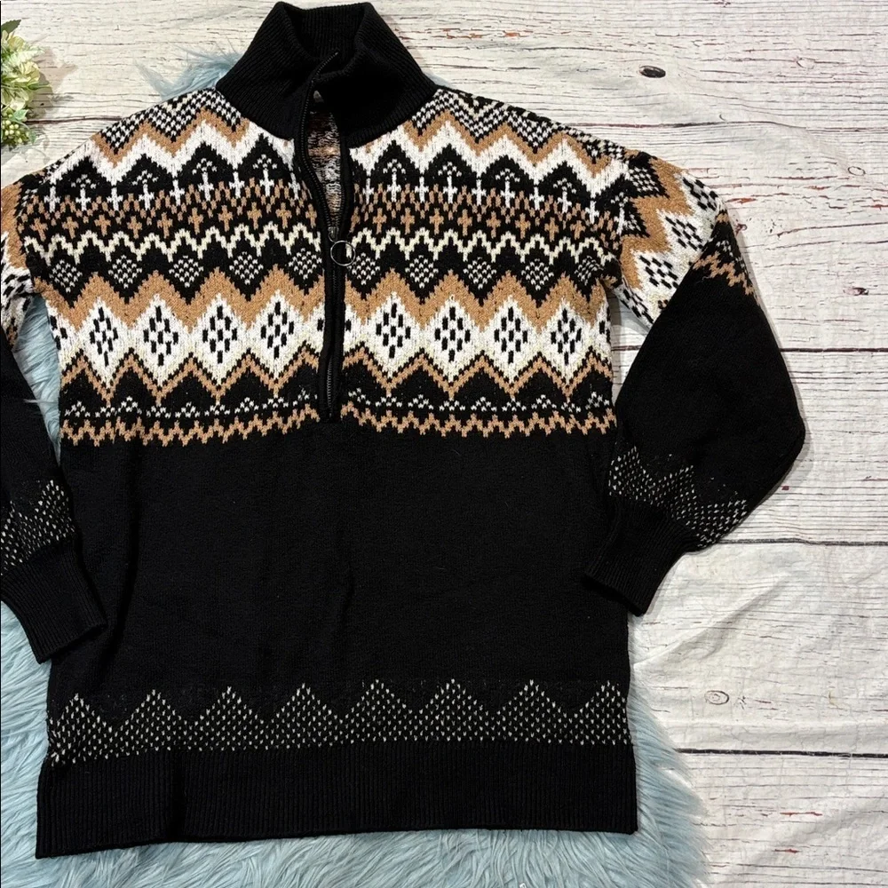 Ann Taylor Loft Fairisle Quarter Zip Pullover Sweater